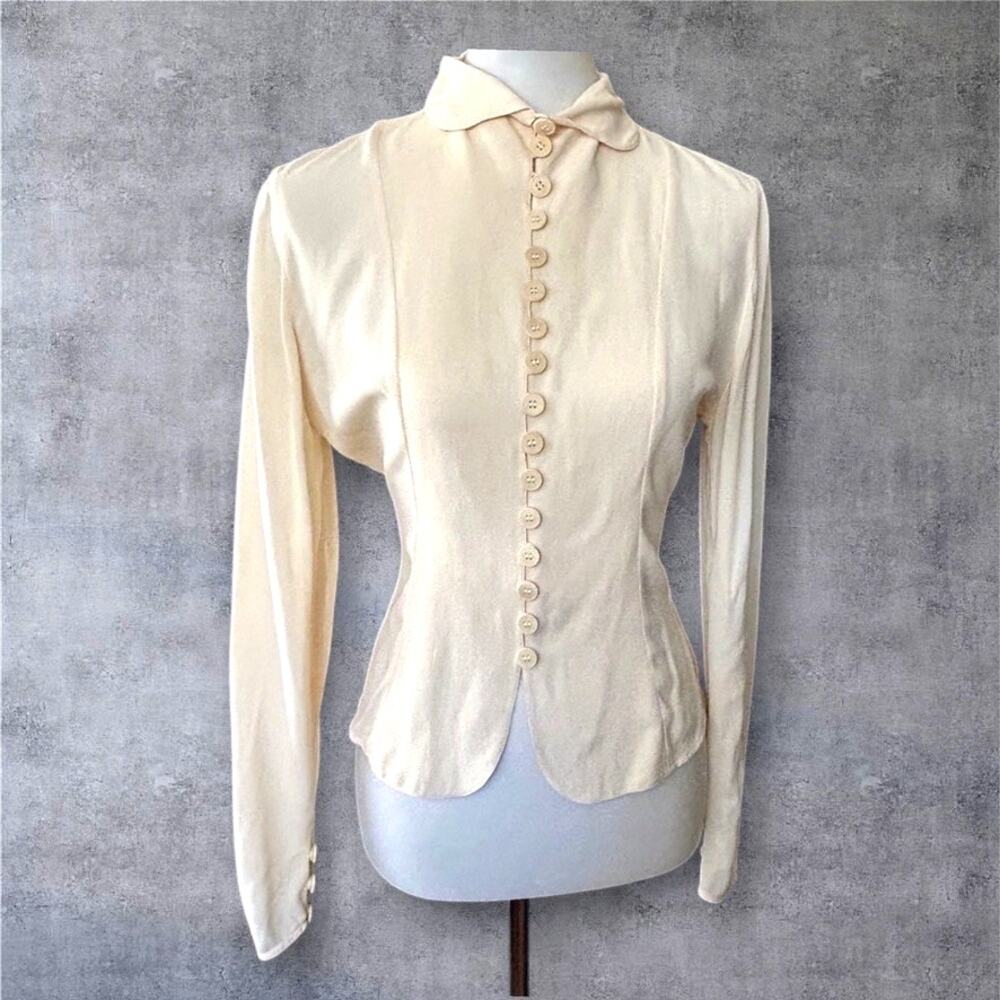 Vintage 90s Giorgio Armani Cream Silk Tailored Blouse Italian 40